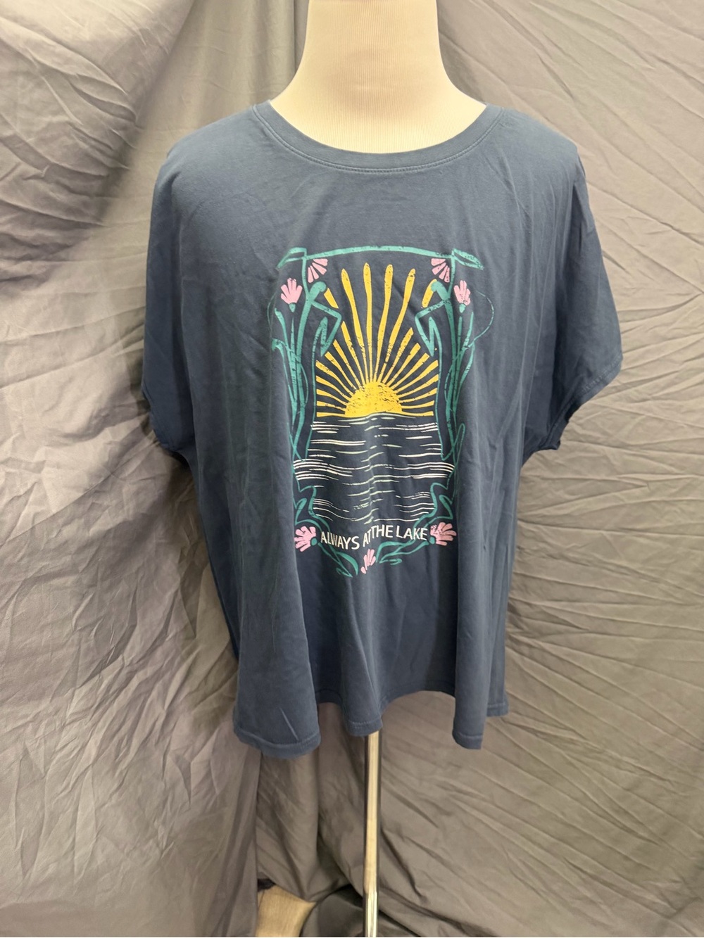 C&C California Navy Graphic Tee with Yellow Sun and Teal Floral Accents